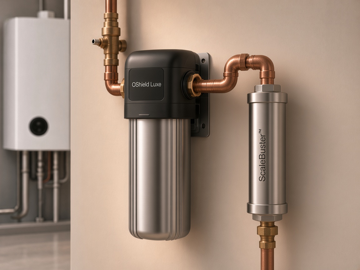 OShield Luxe + ScaleBuster — buanderie / salle technique